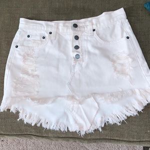distressed denim skirt off pink